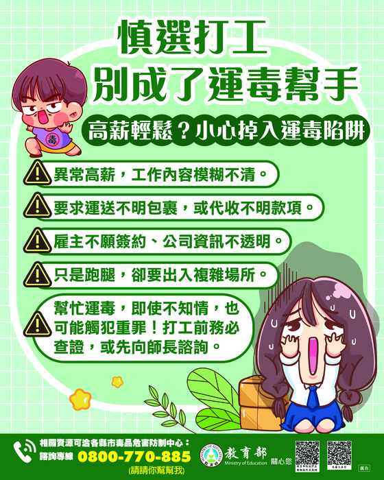 3-教育部圖卡-(慎選打工 別成了運毒幫手)圖片